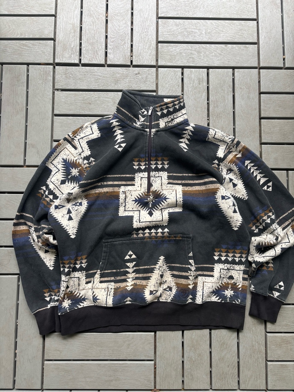 Ariat Black Aztec Zip-Up Pullover with Cream & Brown Accents